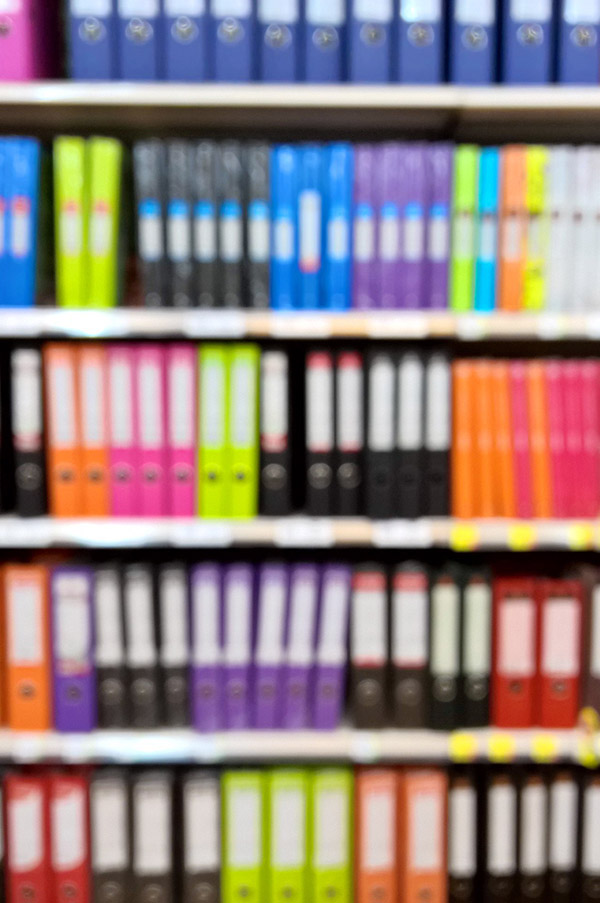 Blurry colorful of document rack as abstract background